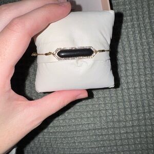 Elegant Black and Gold Bracelet with Rhinestones